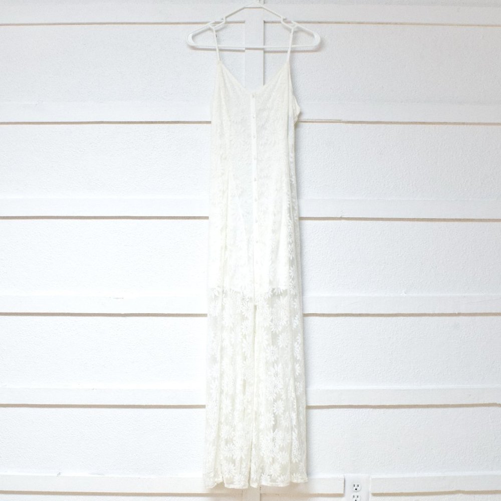 NWT HOLLISTER White Floral Lace Overlay Strappy Maxi Dress | Size XS